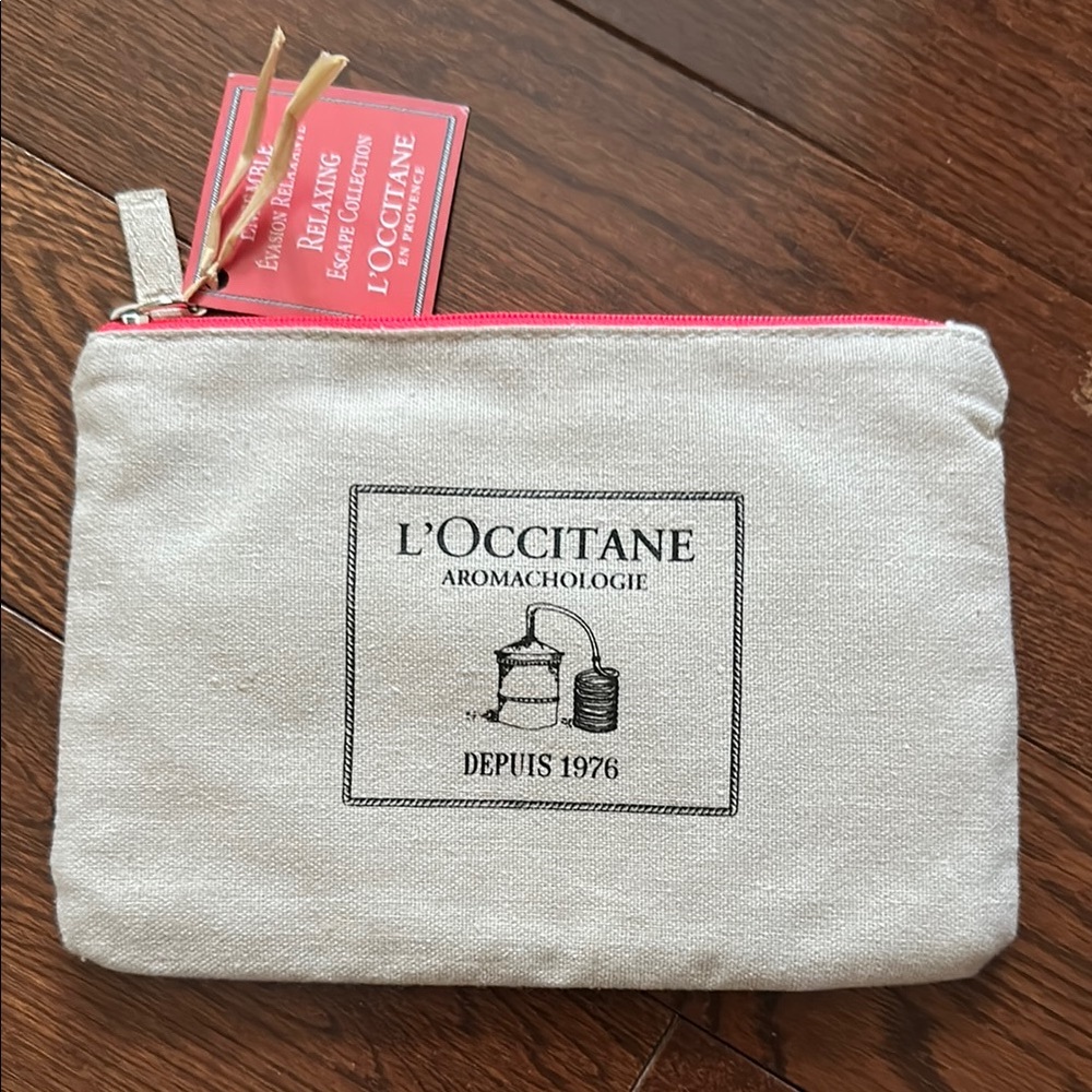 L'OCCITANE Cream Cosmetic Pouch with Pink Accents